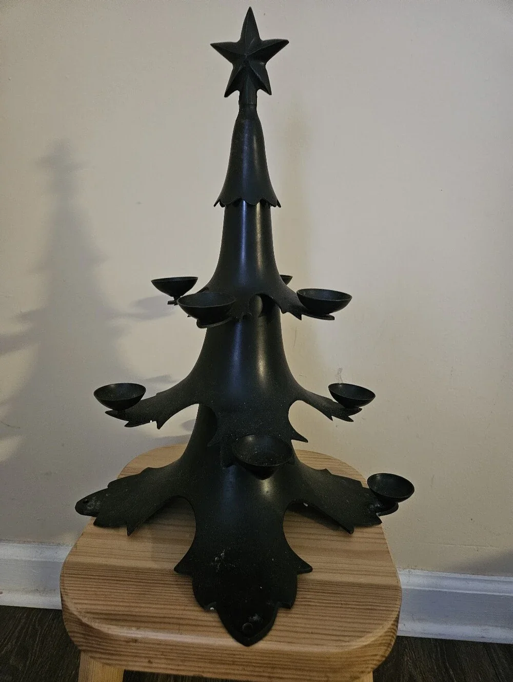 Black Metal Christmas Tree Candle Holder - Home Holiday